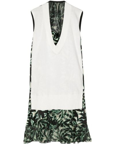 Sacai Leaf-print Panelled Dress - Green