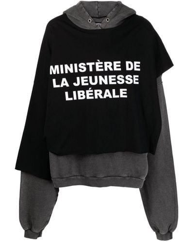 Liberal Youth Ministry Slogan-print Layered Cotton Hoodie - Black