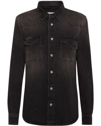 Philipp Plein Chemise en jean à manches longues - Noir