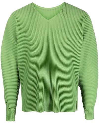 Homme Plissé Issey Miyake Ribbed Long-sleeved Sweatshirt - Green