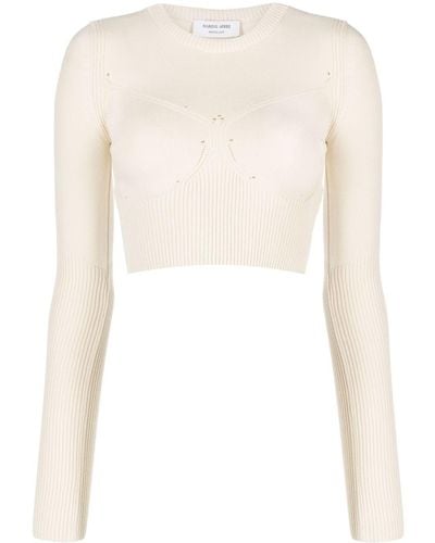 Marine Serre Crew-neck Knitted Cropped Top - Natural