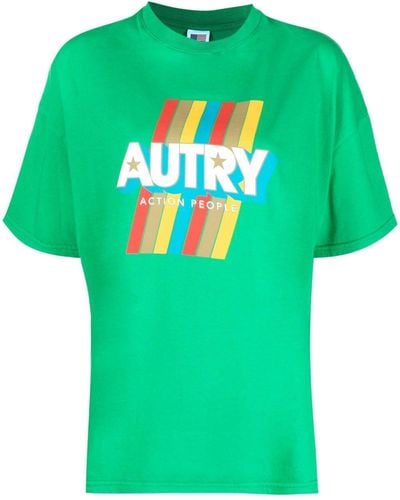 Autry T-shirt rayé à logo imprimé - Vert