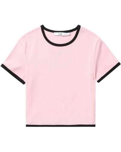B+ AB Rhinestone-logo Contrast-trim T-shirt - Pink