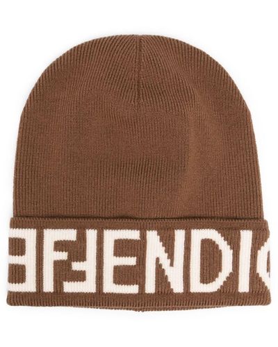 Fendi Logo Wool Beanie - Brown