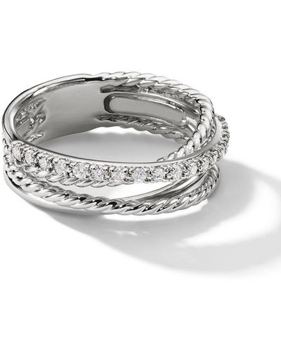 David Yurman Sterling Silver Crossover Diamond Band Ring - Metallic