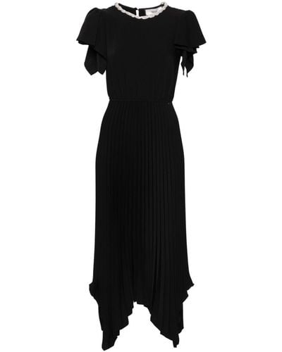 Nissa Crystal-embellished Pleated Midi Dress - Black