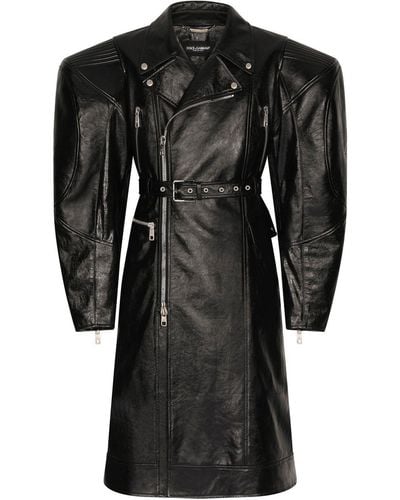Dolce & Gabbana Oversized Leather Trench Coat - Black