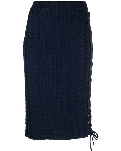 KENZO Lace-up Cable-knit Midi Skirt - Blue