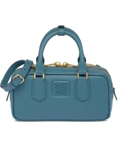 Miu Miu Logo-embossed Leather Mini Bag - Blue
