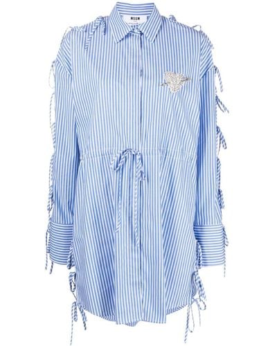 MSGM Robe-chemise en coton à rayures - Bleu