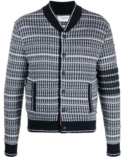 Thom Browne Tweed-Bomberjacke mit rundem Ausschnitt - Blau