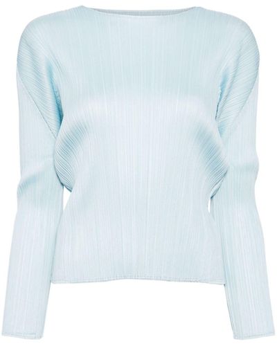 Pleats Please Issey Miyake Round-neck plissé blouse - Azul