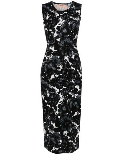 N°21 Floral-intarsia Cotton Maxi Dress - Black