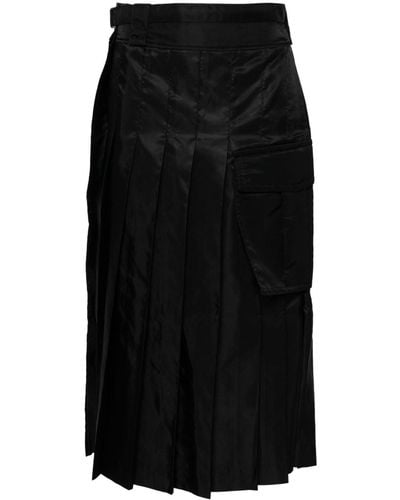Sacai Pleated Twill Midi Skirt - Black