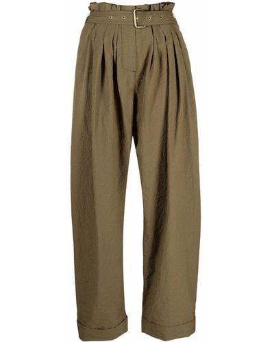 Balmain High-waist Paperbag Tailored Pants - Green