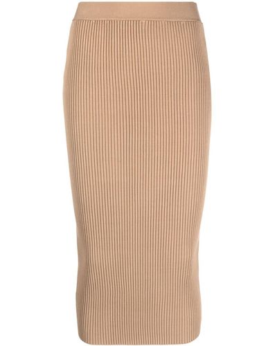 P.A.R.O.S.H. Ribbed-knit Midi Skirt - Natural
