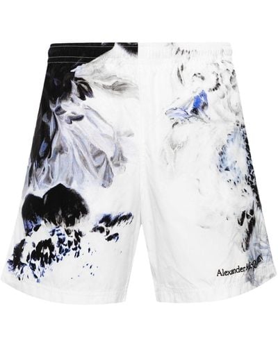 Alexander McQueen Logo-embroidered Graphic-print Swim Shorts - White