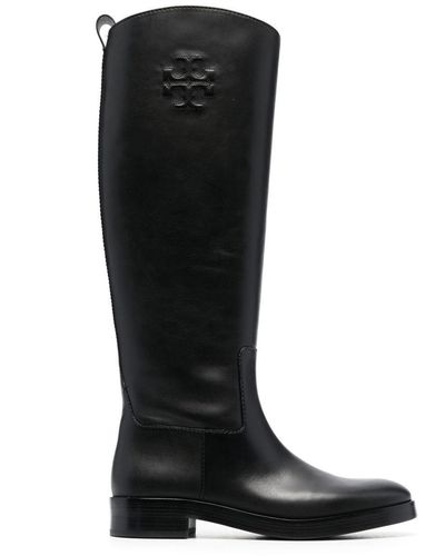 Tory Burch Logo-embossed Tall Leather Boots - Black