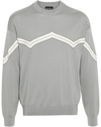 Emporio Armani Stripe-detail Wool Jumper - Grey