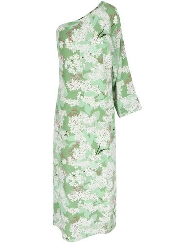 BERNADETTE Lola Floral-print One-shoulder Silk Dress - Green