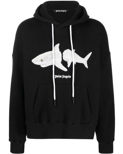 Palm Angels White Shark Hoodie - Black