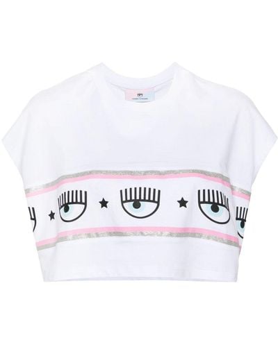 Chiara Ferragni T-shirt crop à motif Eyelike pailleté - Blanc