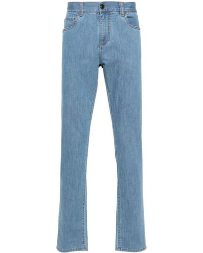 Canali Slim-fit Jeans Met Logopatch - Blauw
