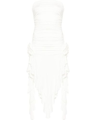 Nissa Strapless Floral-appliqué Midi Dress - White