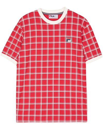 Fila Kariertes Freddie T-Shirt - Rot