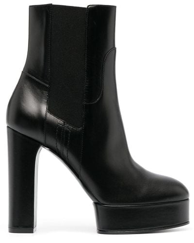 Casadei Betty Leather Platform Ankle Boots - Black