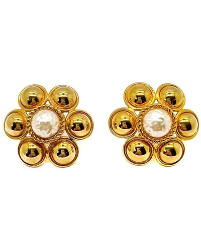JENNIFER GIBSON JEWELLERY Vintage Statement Gold & Pearl Flower Earrings 1960s - Metallic