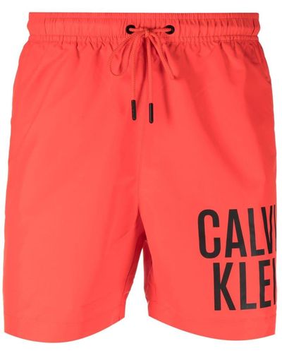 Calvin Klein Contrasting Logo-print Swim Shorts - Red