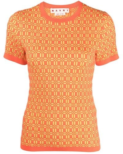 Marni Patterned Intarsia-knit T-shirt - Orange