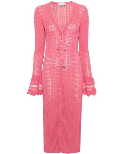 Blumarine Pointelle-knit V-neck Maxi Dress - Pink
