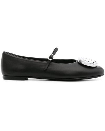 Area Crystal-detail Leather Ballerina Shoes - Black