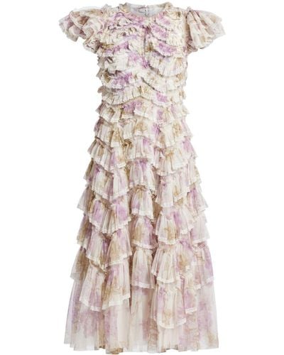 Needle & Thread Wisteria Ruffled Lace Gown - Pink
