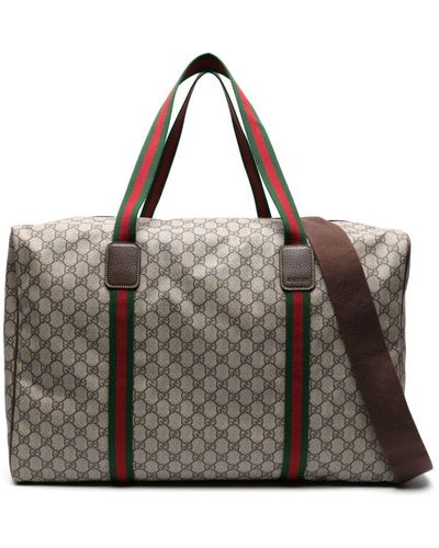 Gucci Grand sac fourre-tout en cuir à bande Web - Marron