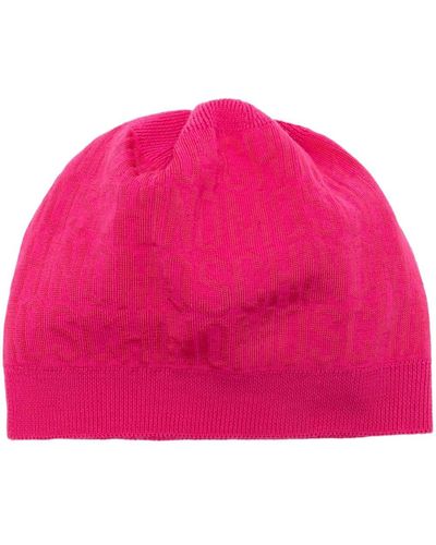Moschino Wool-blend Intarsia-logo Beanie - Pink