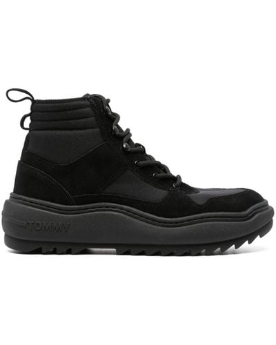 Tommy Hilfiger Paneled Lace-up Boots - Black