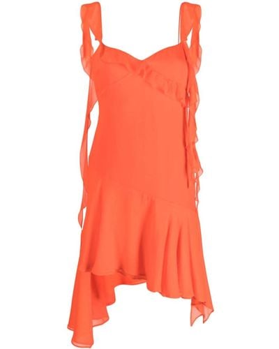 ANDAMANE Asymmetric Cold-shoulder Silk-chiffon Minidress - Orange