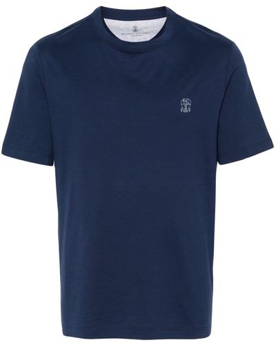 Brunello Cucinelli T-shirt en coton à logo imprimé - Bleu