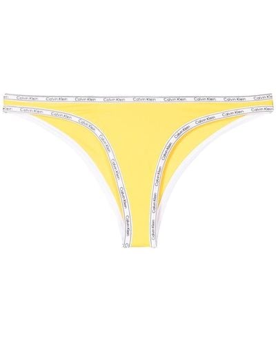 Calvin Klein Logo-print Strap Bikini Bottoms - Yellow
