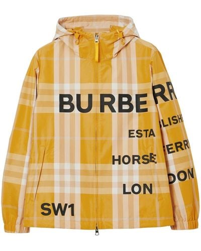 Burberry Horseferry-print Checked Hooded Jacket - Yellow