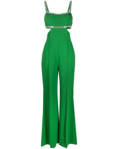 Elie Saab Cady Rhinestone-embellished Cut-outb Jumpsuit - Green