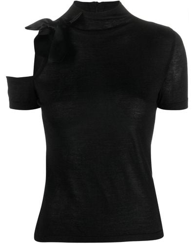 Giambattista Valli Bow-detail Wool-blend Top - Black