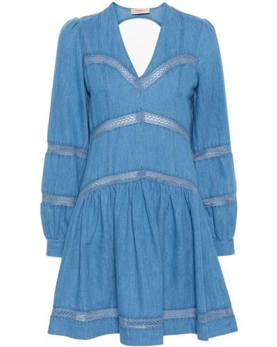 Twin Set Flared Denim Mini Dress - Blue