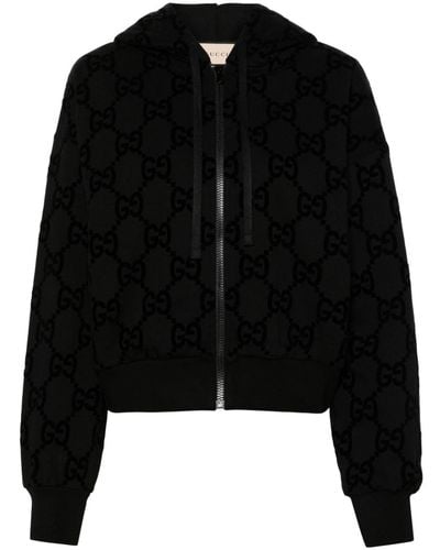Gucci Interlocking G Cotton Hooded Jacket - Black