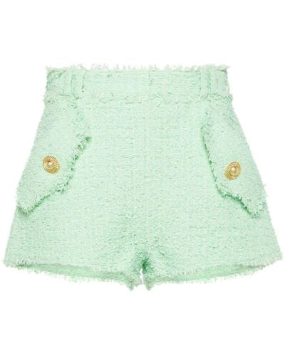 Balmain Tweed-Shorts mit hohem Bund - Grün