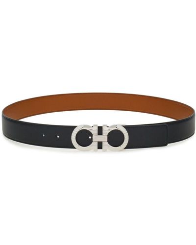 Ferragamo Black Gancini-buckle Reversible Leather Belt - Brown