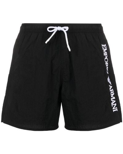 Emporio Armani Logo-embroidered Drawstring Swim Shorts - Black